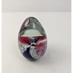 Glass Eye Studio GES 1991 Egg Shaped Paperweight Floral 3.25" Pink Signed